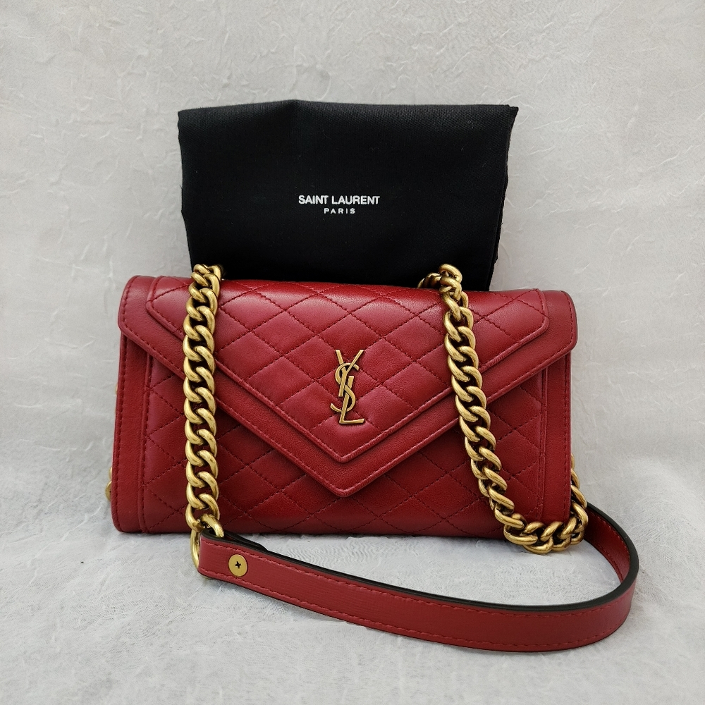 Authentic Yves Saint Laurent Red Quilted Leather Crossbody Wallet Purse